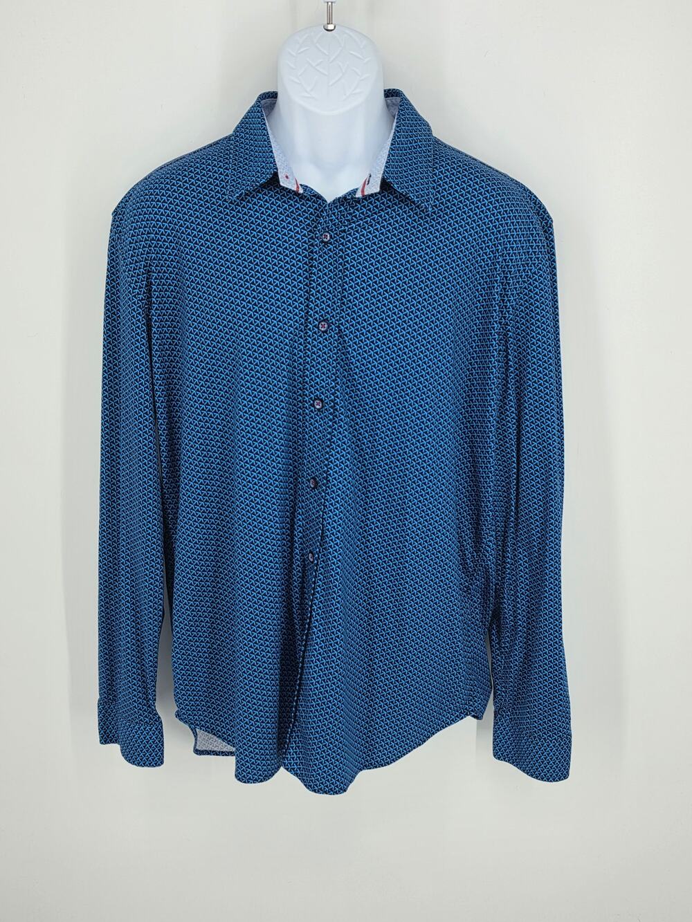 Buttercloth Shirt XL Blue Geometric Arrow Print Long Sleeve Button Up Stretch